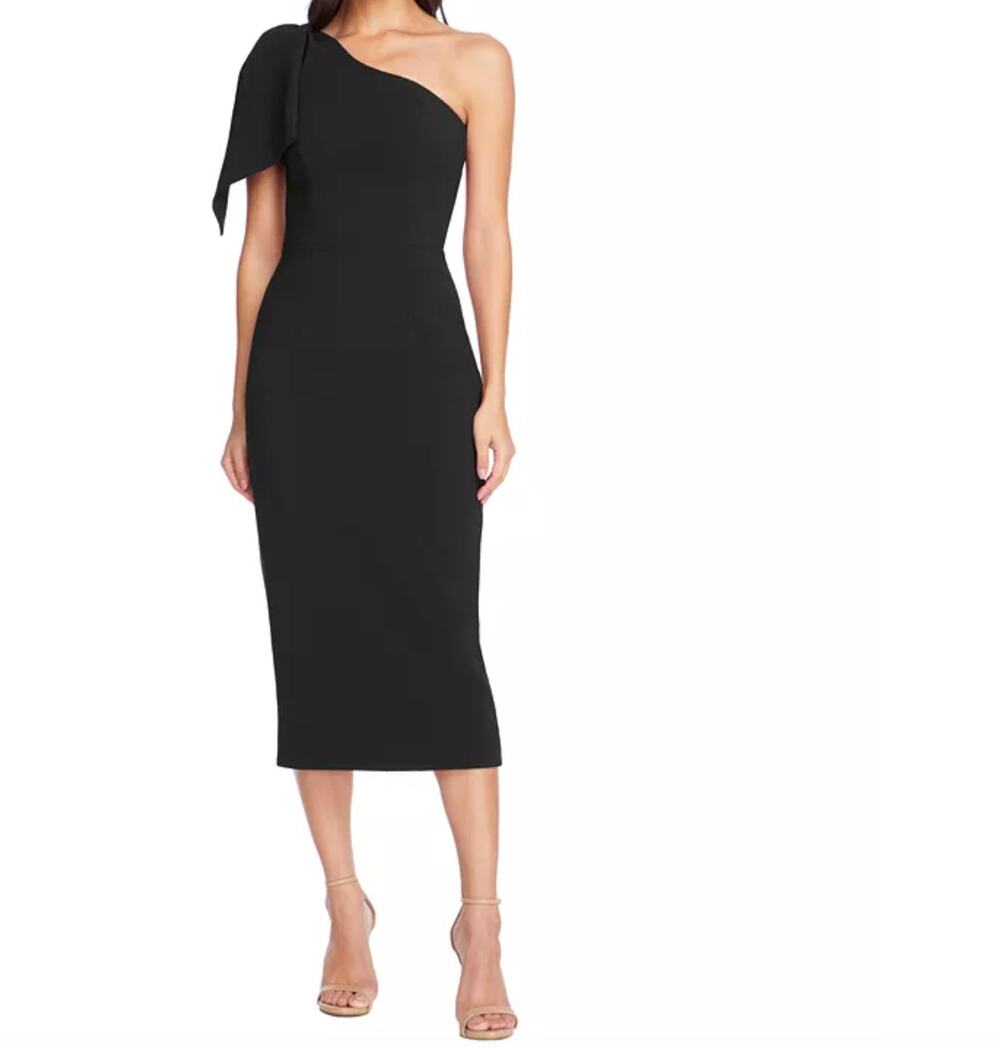 Dress the Population Black Tiffany One Shoulder Midi Dress (M)